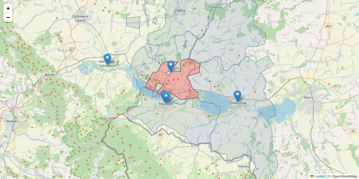Szczegółowa mapa kodu pocztowego 57-223 z granicami, sąsiednimi kodami pocztowymi i urzędami pocztowymi