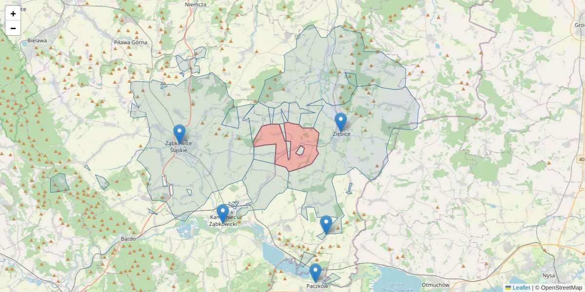 Szczegółowa mapa kodu pocztowego 57-224 z granicami, sąsiednimi kodami pocztowymi i urzędami pocztowymi