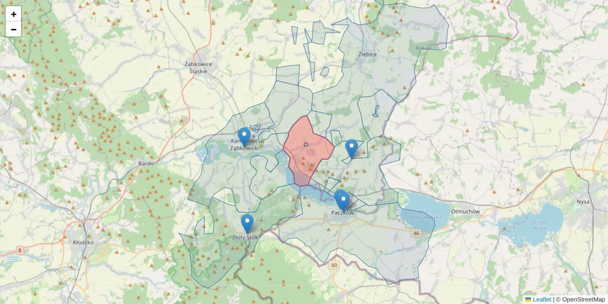 Szczegółowa mapa kodu pocztowego 57-241 z granicami, sąsiednimi kodami pocztowymi i urzędami pocztowymi