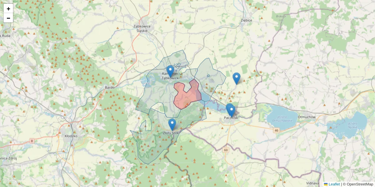 Szczegółowa mapa kodu pocztowego 57-242 z granicami, sąsiednimi kodami pocztowymi i urzędami pocztowymi