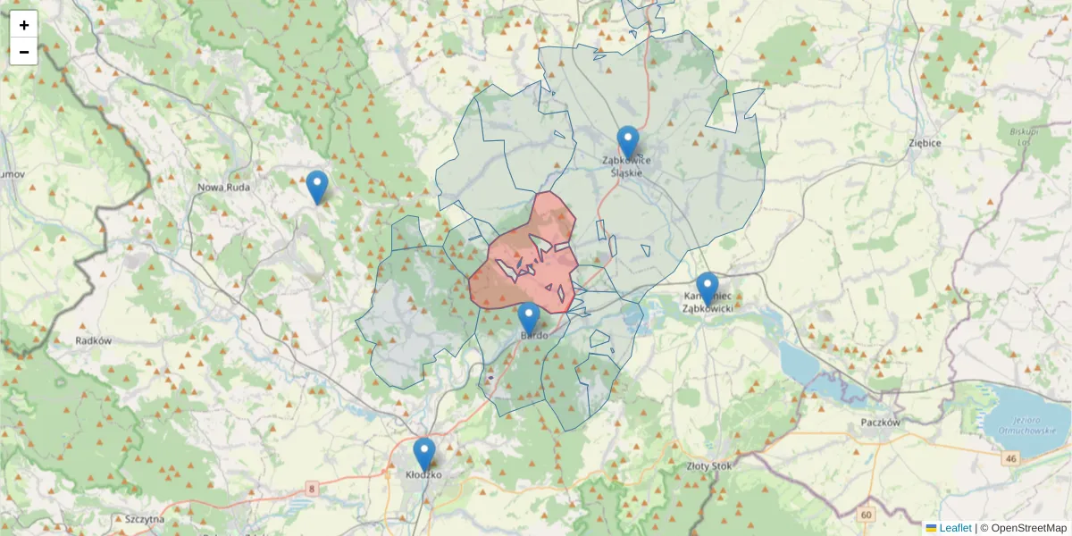 Szczegółowa mapa kodu pocztowego 57-257 z granicami, sąsiednimi kodami pocztowymi i urzędami pocztowymi