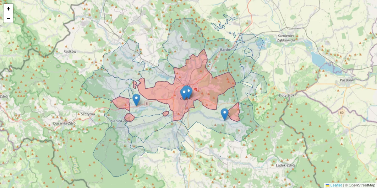 Szczegółowa mapa kodu pocztowego 57-300 z granicami, sąsiednimi kodami pocztowymi i urzędami pocztowymi