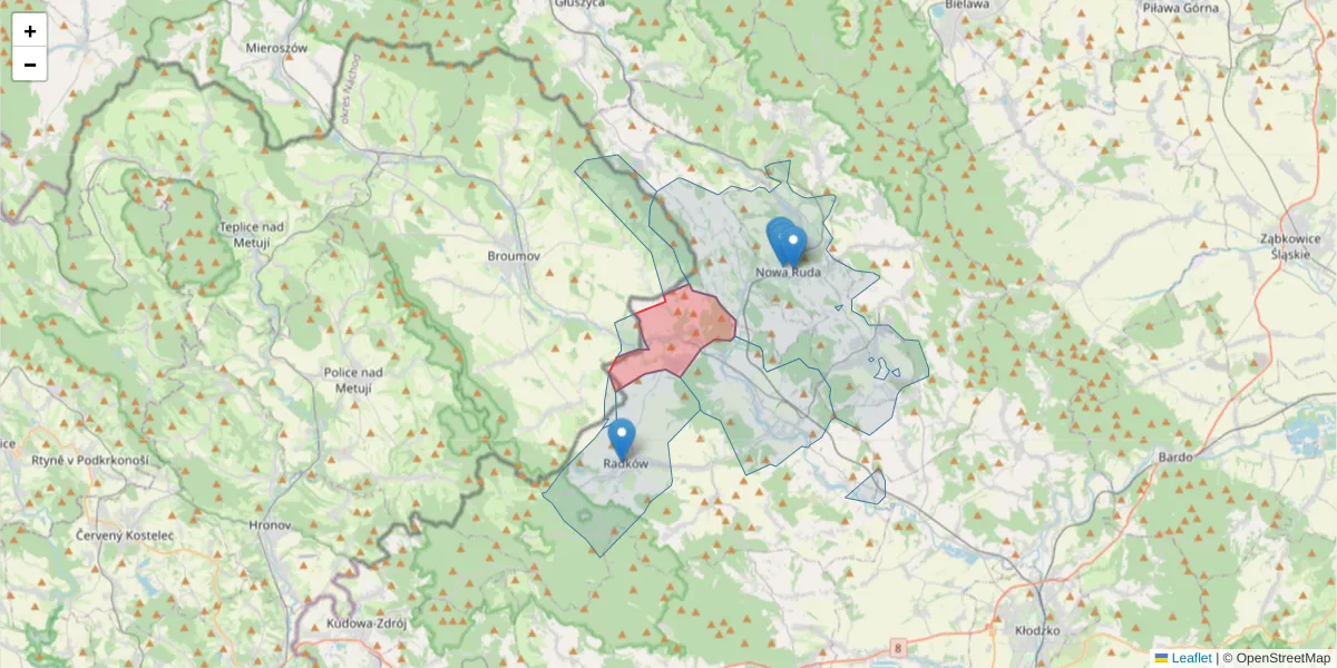 Szczegółowa mapa kodu pocztowego 57-408 z granicami, sąsiednimi kodami pocztowymi i urzędami pocztowymi
