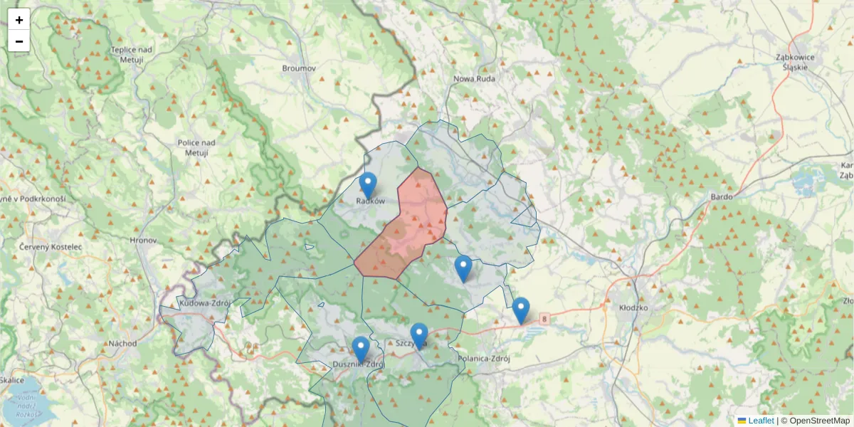 Szczegółowa mapa kodu pocztowego 57-411 z granicami, sąsiednimi kodami pocztowymi i urzędami pocztowymi