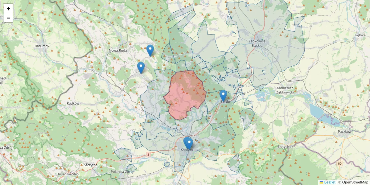 Szczegółowa mapa kodu pocztowego 57-442 z granicami, sąsiednimi kodami pocztowymi i urzędami pocztowymi