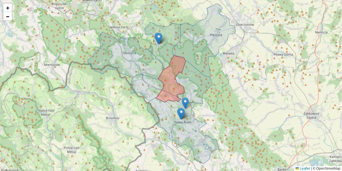 Szczegółowa mapa kodu pocztowego 57-450 z granicami, sąsiednimi kodami pocztowymi i urzędami pocztowymi