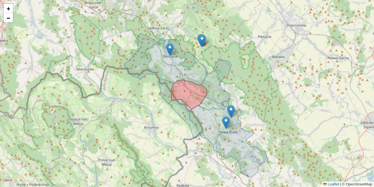 Szczegółowa mapa kodu pocztowego 57-451 z granicami, sąsiednimi kodami pocztowymi i urzędami pocztowymi