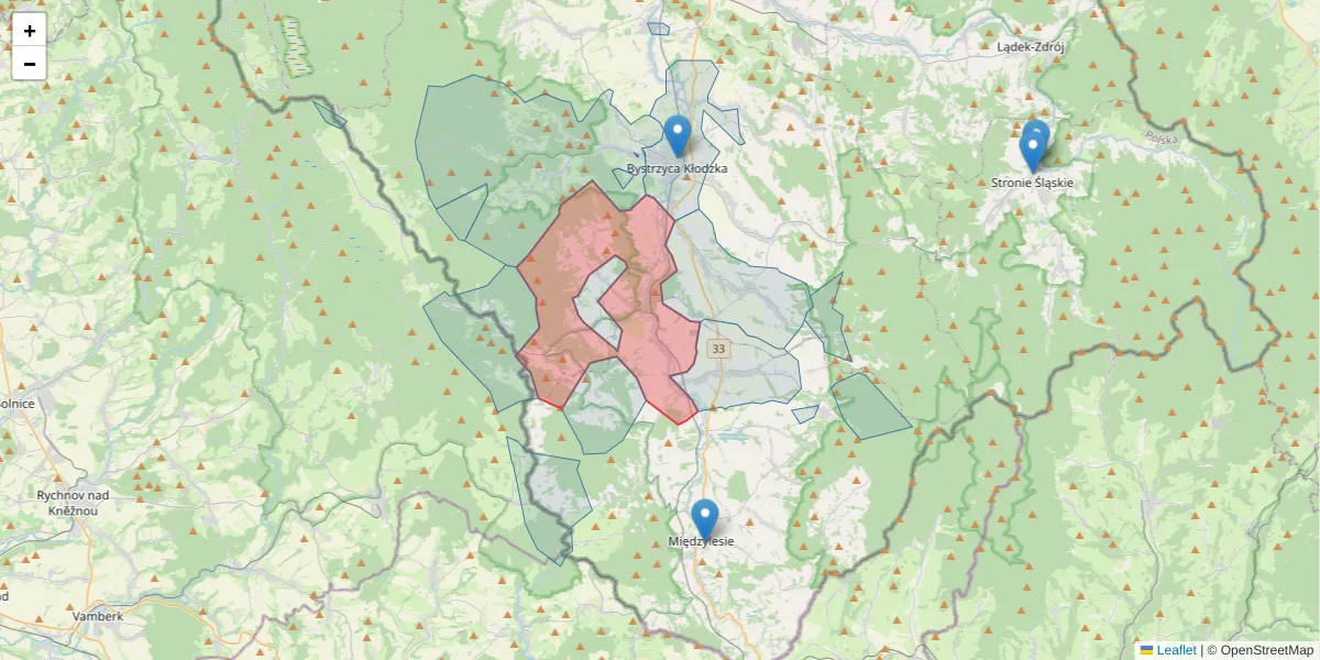 Szczegółowa mapa kodu pocztowego 57-520 z granicami, sąsiednimi kodami pocztowymi i urzędami pocztowymi