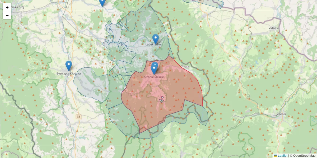 Szczegółowa mapa kodu pocztowego 57-550 z granicami, sąsiednimi kodami pocztowymi i urzędami pocztowymi