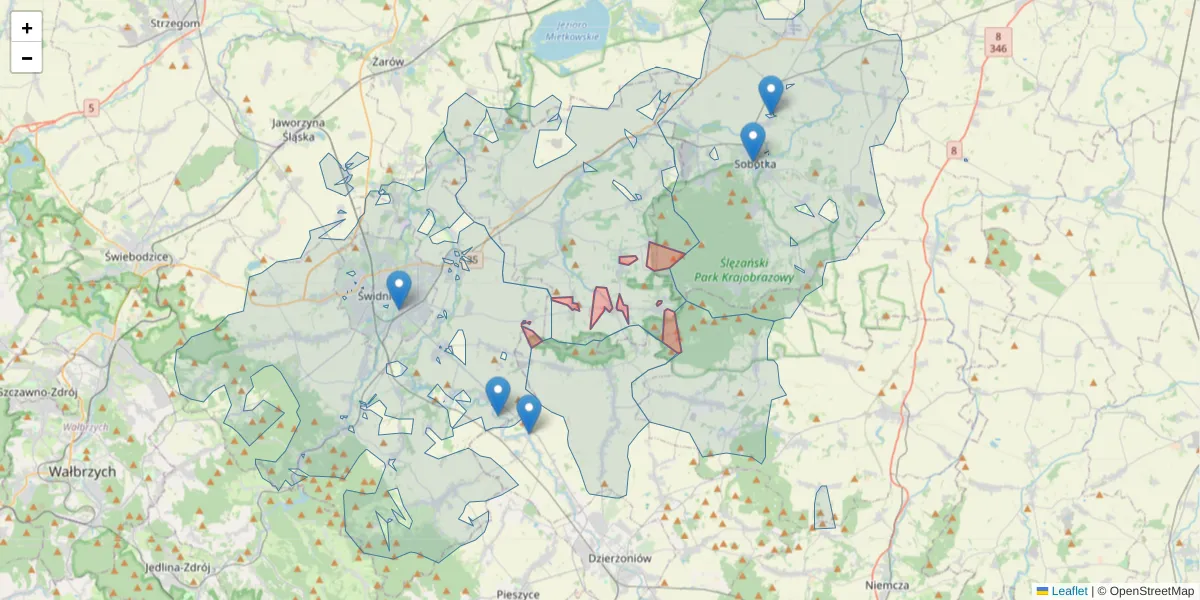 Szczegółowa mapa kodu pocztowego 58-111 z granicami, sąsiednimi kodami pocztowymi i urzędami pocztowymi