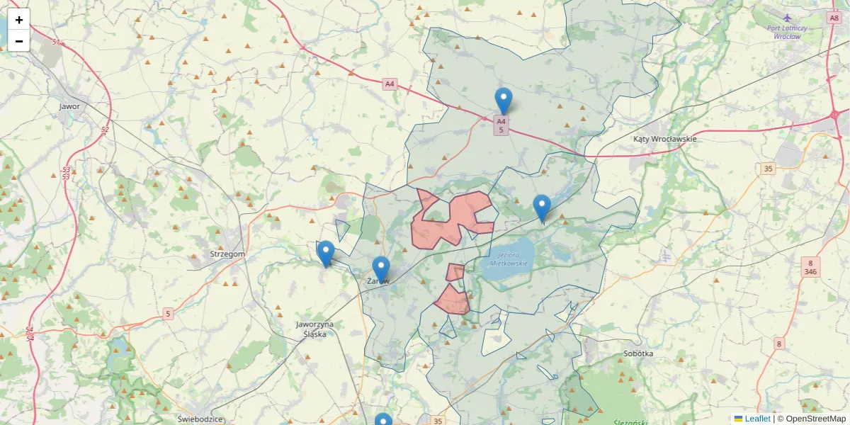 Szczegółowa mapa kodu pocztowego 58-121 z granicami, sąsiednimi kodami pocztowymi i urzędami pocztowymi