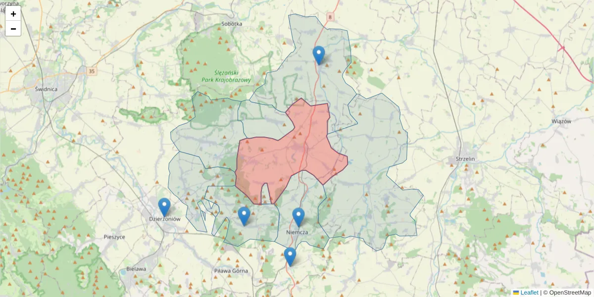 Szczegółowa mapa kodu pocztowego 58-210 z granicami, sąsiednimi kodami pocztowymi i urzędami pocztowymi