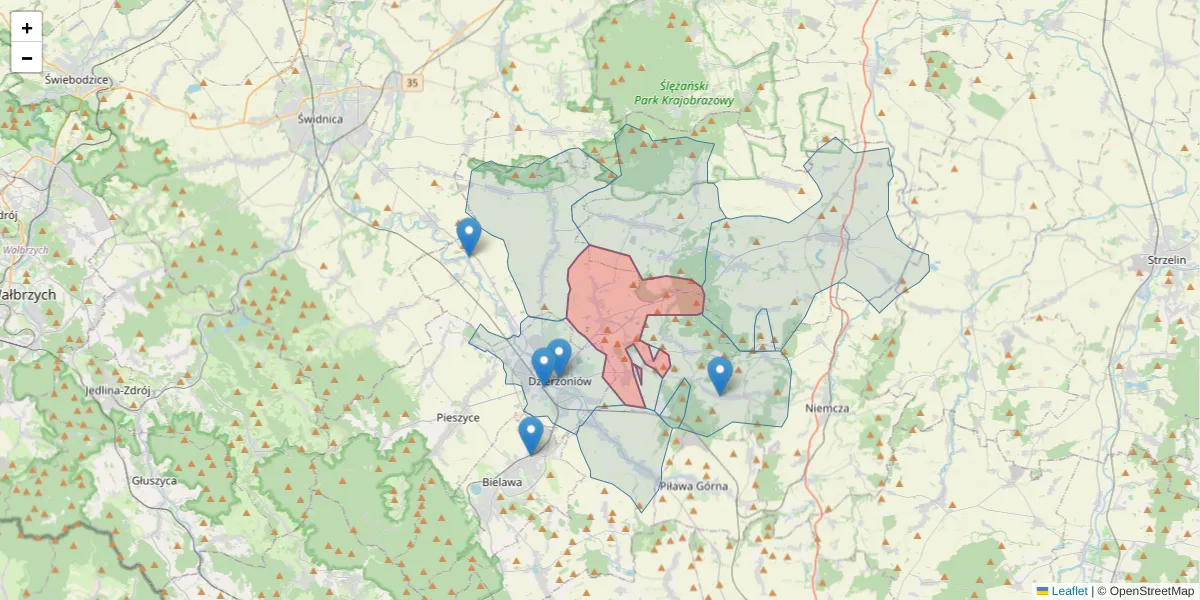 Szczegółowa mapa kodu pocztowego 58-211 z granicami, sąsiednimi kodami pocztowymi i urzędami pocztowymi