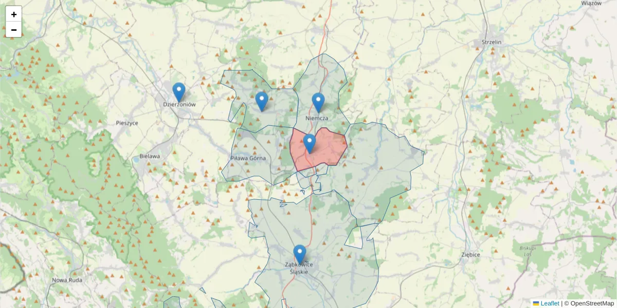 Szczegółowa mapa kodu pocztowego 58-231 z granicami, sąsiednimi kodami pocztowymi i urzędami pocztowymi