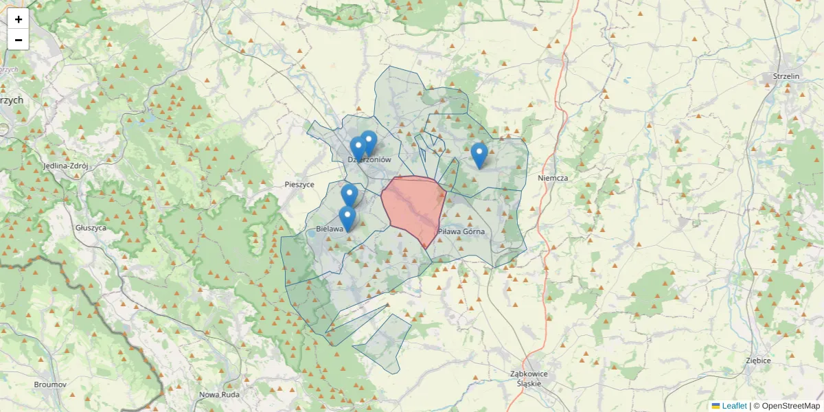 Szczegółowa mapa kodu pocztowego 58-241 z granicami, sąsiednimi kodami pocztowymi i urzędami pocztowymi