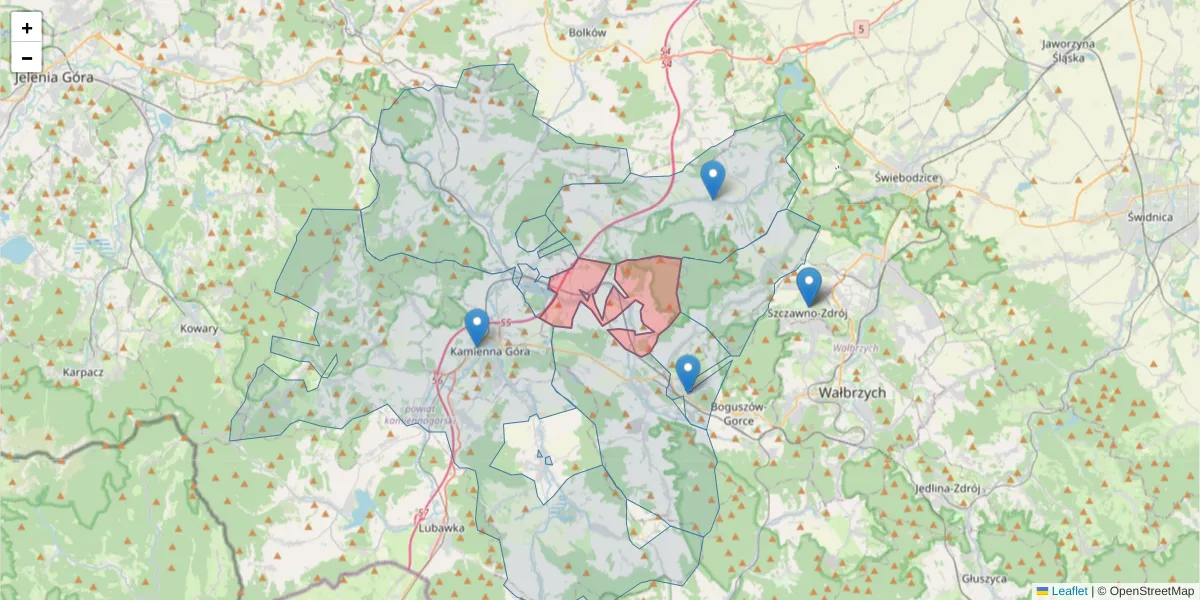Szczegółowa mapa kodu pocztowego 58-373 z granicami, sąsiednimi kodami pocztowymi i urzędami pocztowymi