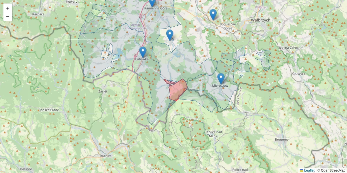 Szczegółowa mapa kodu pocztowego 58-407 z granicami, sąsiednimi kodami pocztowymi i urzędami pocztowymi