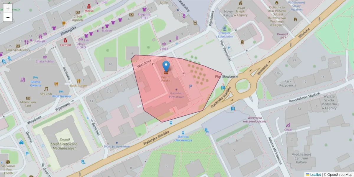 Szczegółowa mapa kodu pocztowego 59-209 z granicami, sąsiednimi kodami pocztowymi i urzędami pocztowymi