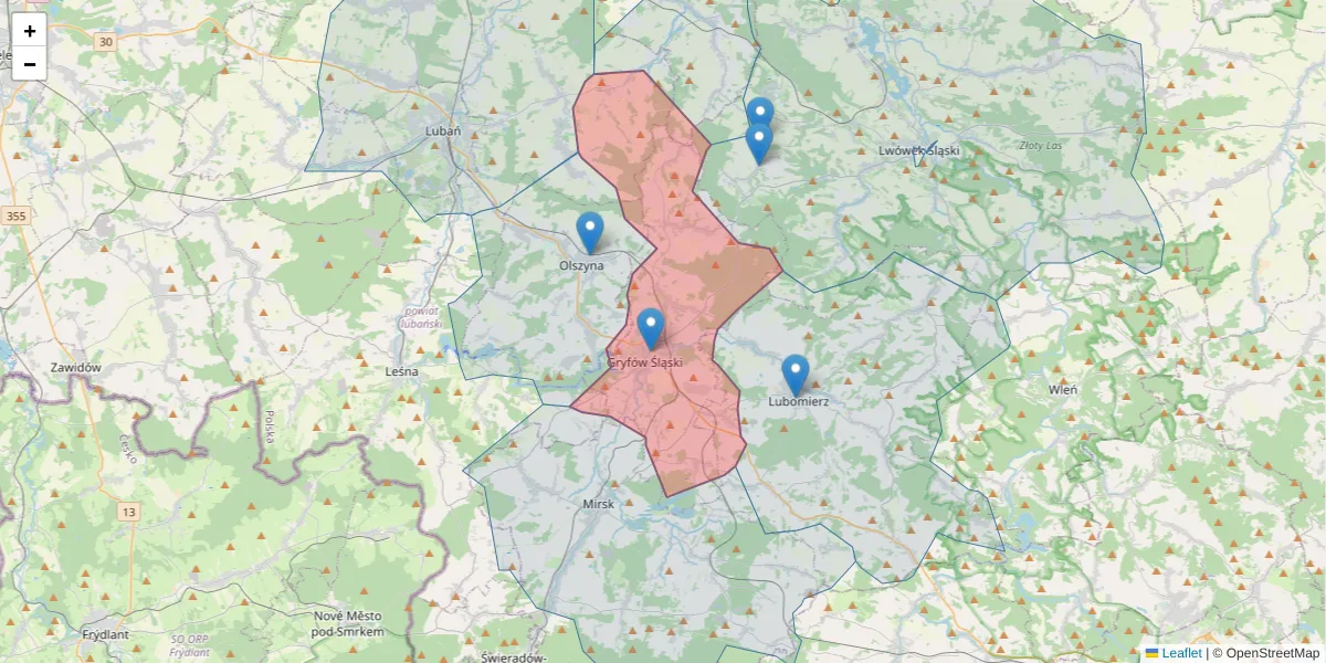 Szczegółowa mapa kodu pocztowego 59-620 z granicami, sąsiednimi kodami pocztowymi i urzędami pocztowymi