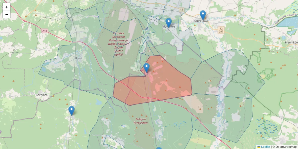 Szczegółowa mapa kodu pocztowego 59-726 z granicami, sąsiednimi kodami pocztowymi i urzędami pocztowymi