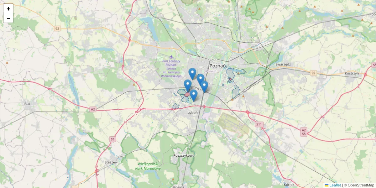 Szczegółowa mapa kodu pocztowego 60-101 z granicami, sąsiednimi kodami pocztowymi i urzędami pocztowymi