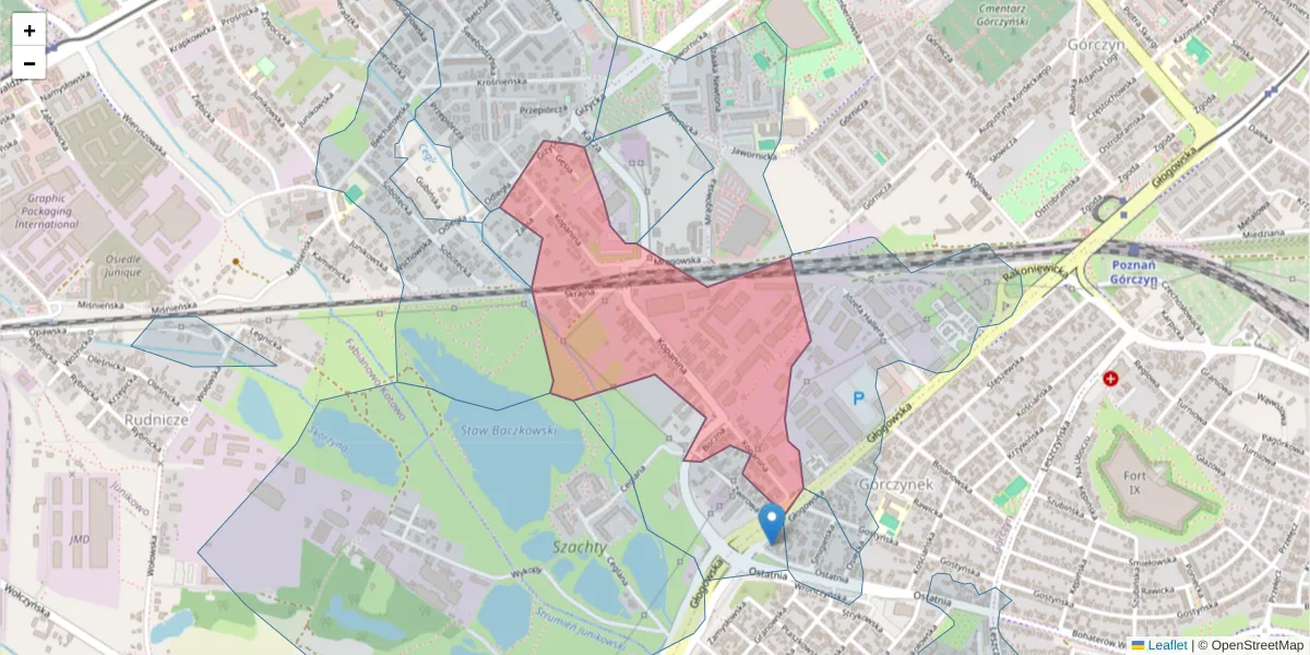 Szczegółowa mapa kodu pocztowego 60-105 z granicami, sąsiednimi kodami pocztowymi i urzędami pocztowymi