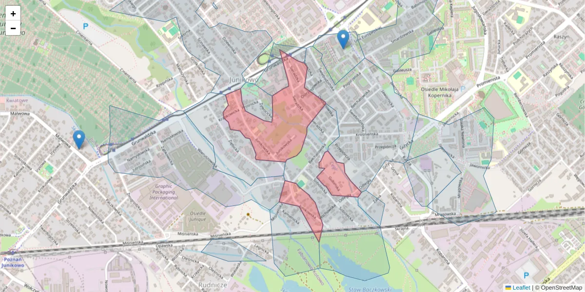 Szczegółowa mapa kodu pocztowego 60-163 z granicami, sąsiednimi kodami pocztowymi i urzędami pocztowymi