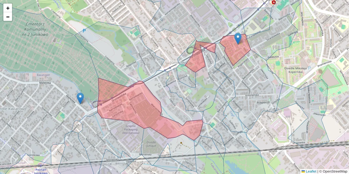 Szczegółowa mapa kodu pocztowego 60-166 z granicami, sąsiednimi kodami pocztowymi i urzędami pocztowymi