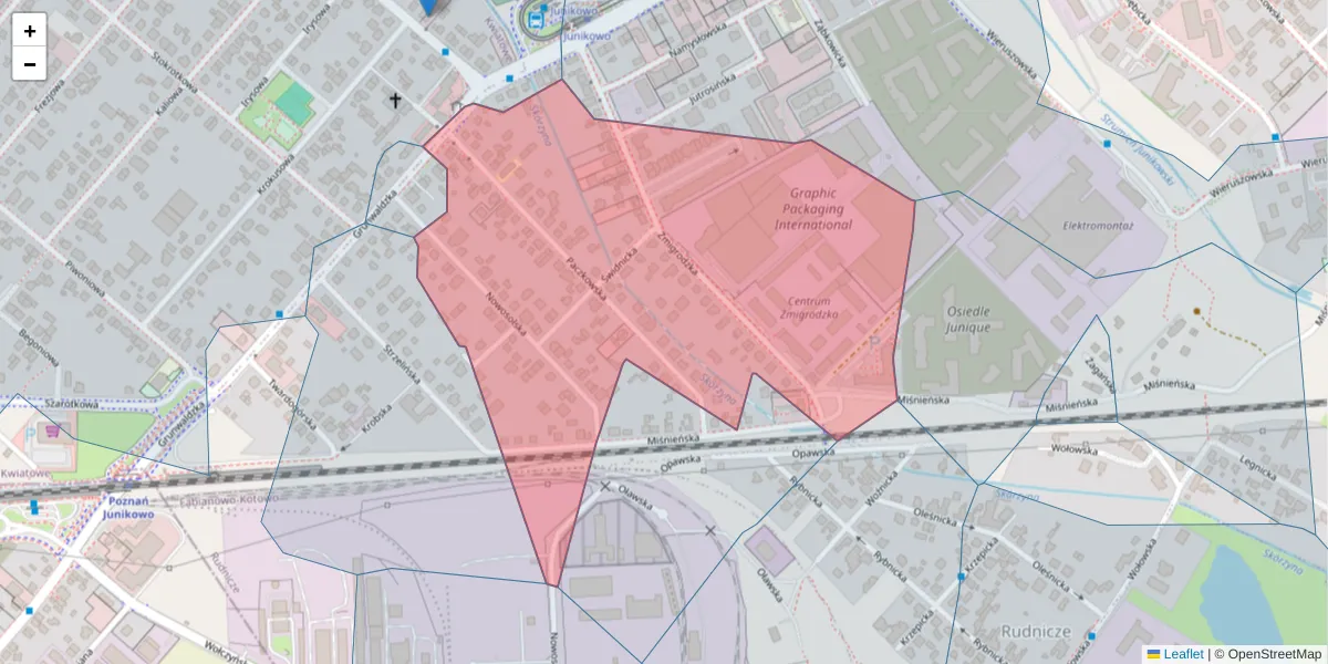 Szczegółowa mapa kodu pocztowego 60-171 z granicami, sąsiednimi kodami pocztowymi i urzędami pocztowymi