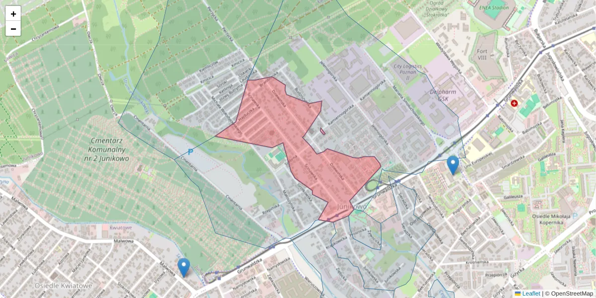 Szczegółowa mapa kodu pocztowego 60-178 z granicami, sąsiednimi kodami pocztowymi i urzędami pocztowymi