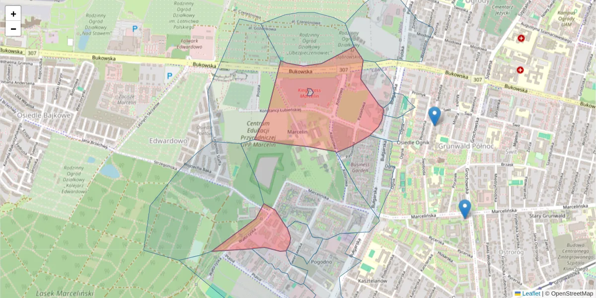 Szczegółowa mapa kodu pocztowego 60-198 z granicami, sąsiednimi kodami pocztowymi i urzędami pocztowymi