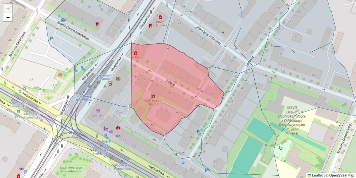 Szczegółowa mapa kodu pocztowego 60-208 z granicami, sąsiednimi kodami pocztowymi i urzędami pocztowymi