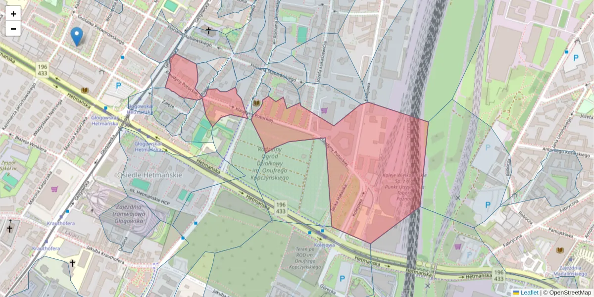 Szczegółowa mapa kodu pocztowego 60-211 z granicami, sąsiednimi kodami pocztowymi i urzędami pocztowymi