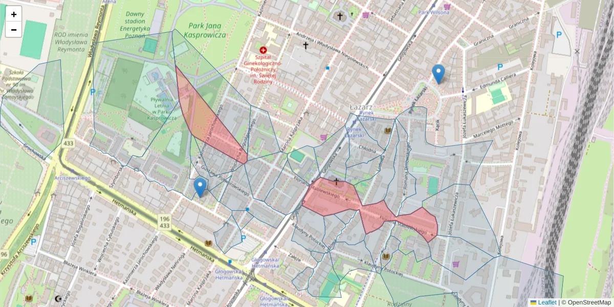 Szczegółowa mapa kodu pocztowego 60-213 z granicami, sąsiednimi kodami pocztowymi i urzędami pocztowymi