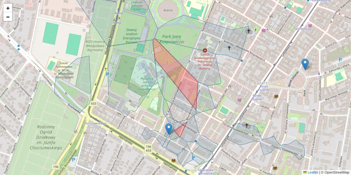Szczegółowa mapa kodu pocztowego 60-214 z granicami, sąsiednimi kodami pocztowymi i urzędami pocztowymi