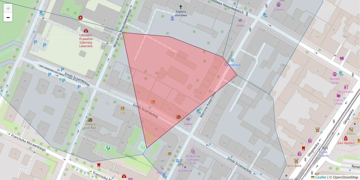 Szczegółowa mapa kodu pocztowego 60-215 z granicami, sąsiednimi kodami pocztowymi i urzędami pocztowymi
