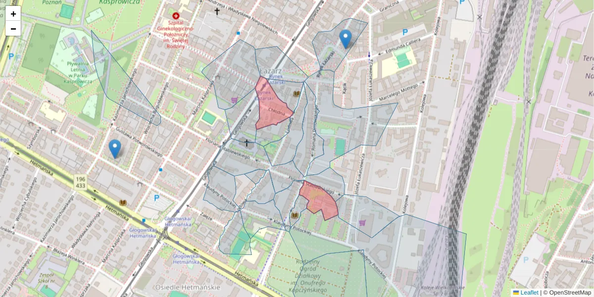 Szczegółowa mapa kodu pocztowego 60-224 z granicami, sąsiednimi kodami pocztowymi i urzędami pocztowymi