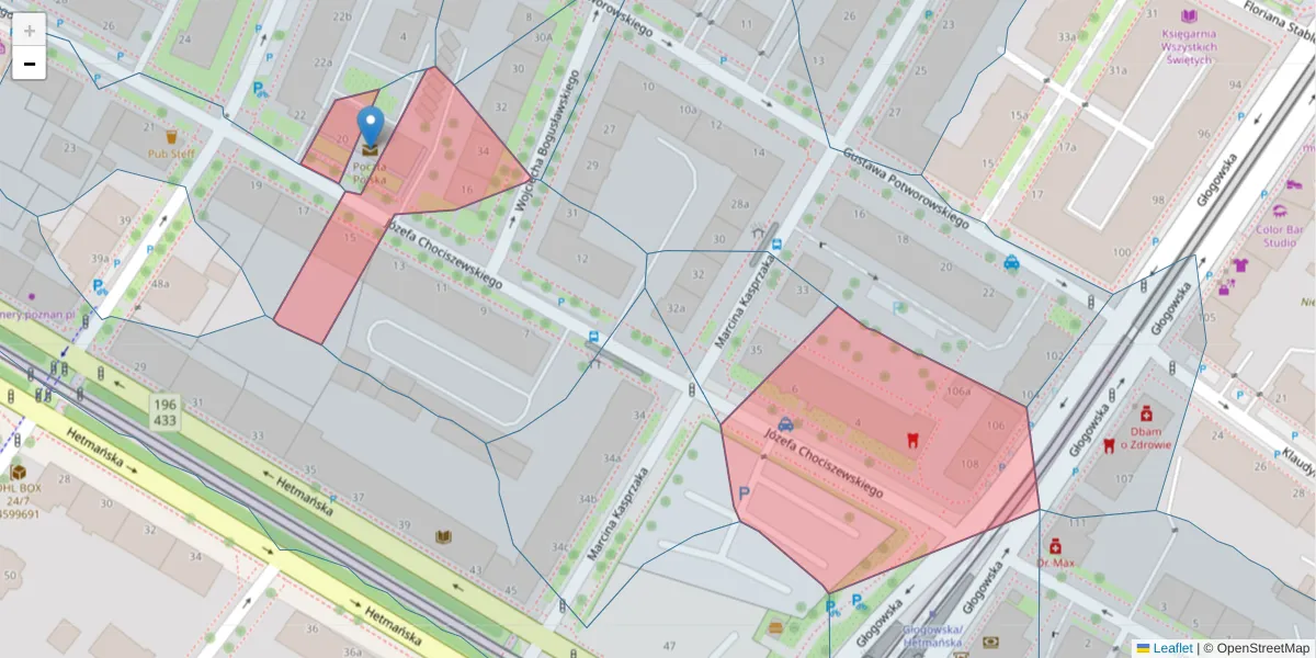 Szczegółowa mapa kodu pocztowego 60-257 z granicami, sąsiednimi kodami pocztowymi i urzędami pocztowymi