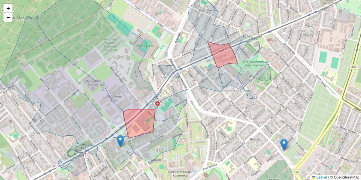 Szczegółowa mapa kodu pocztowego 60-307 z granicami, sąsiednimi kodami pocztowymi i urzędami pocztowymi