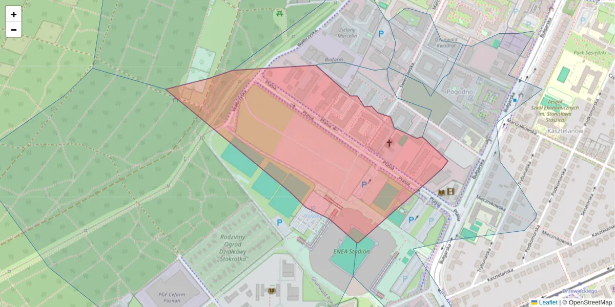 Szczegółowa mapa kodu pocztowego 60-319 z granicami, sąsiednimi kodami pocztowymi i urzędami pocztowymi