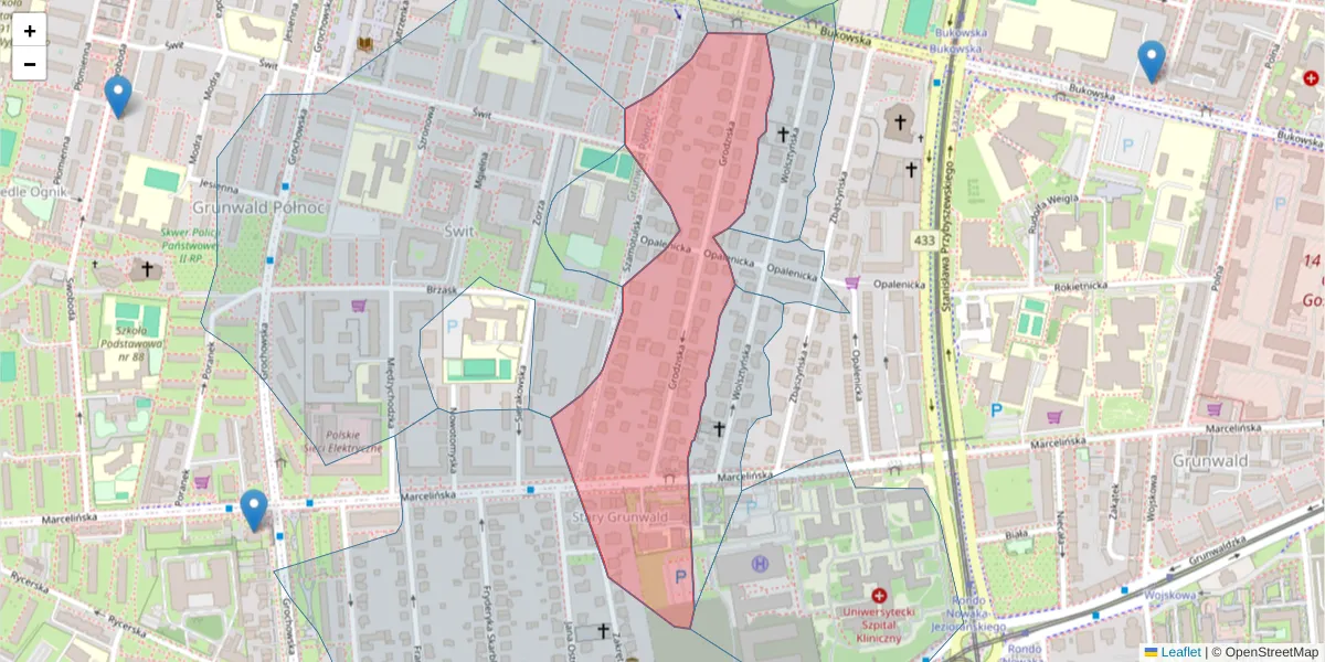 Szczegółowa mapa kodu pocztowego 60-363 z granicami, sąsiednimi kodami pocztowymi i urzędami pocztowymi