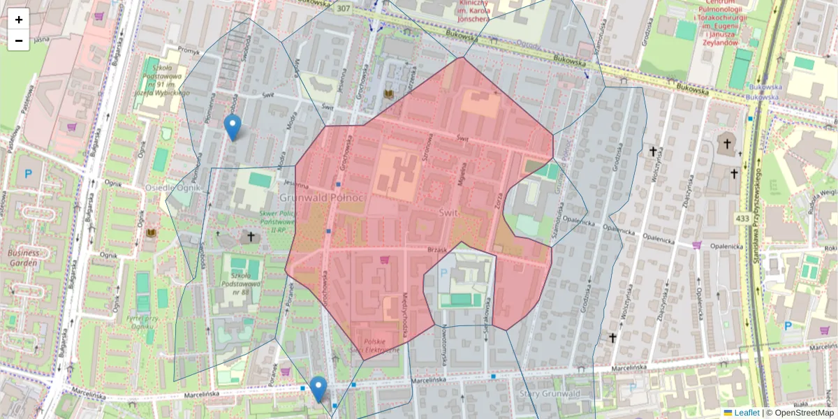 Szczegółowa mapa kodu pocztowego 60-369 z granicami, sąsiednimi kodami pocztowymi i urzędami pocztowymi