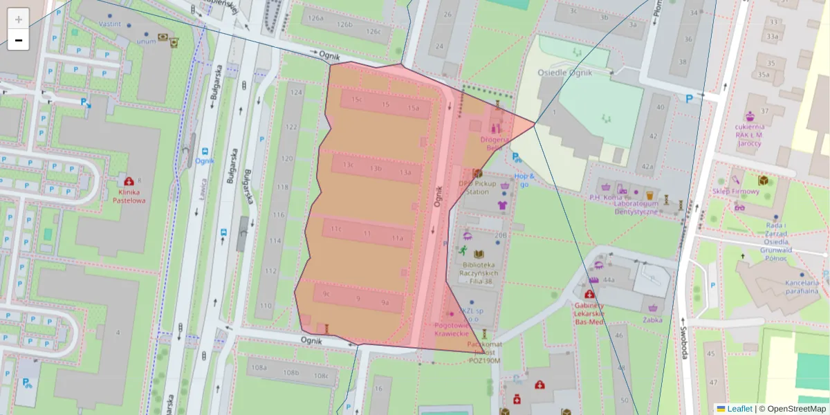 Szczegółowa mapa kodu pocztowego 60-385 z granicami, sąsiednimi kodami pocztowymi i urzędami pocztowymi