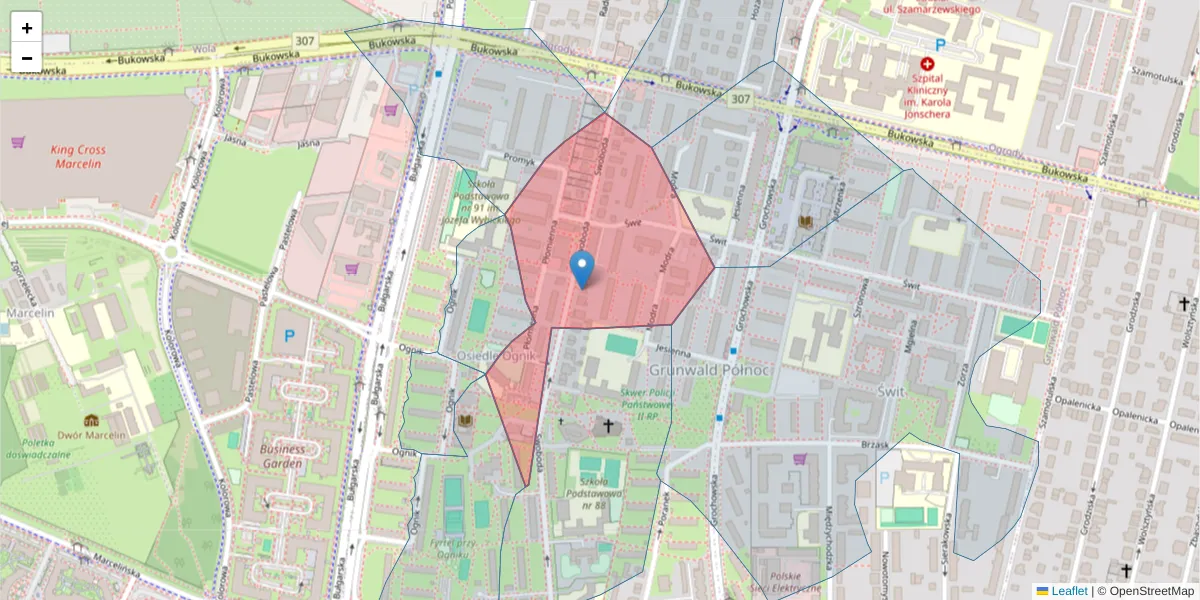 Szczegółowa mapa kodu pocztowego 60-391 z granicami, sąsiednimi kodami pocztowymi i urzędami pocztowymi
