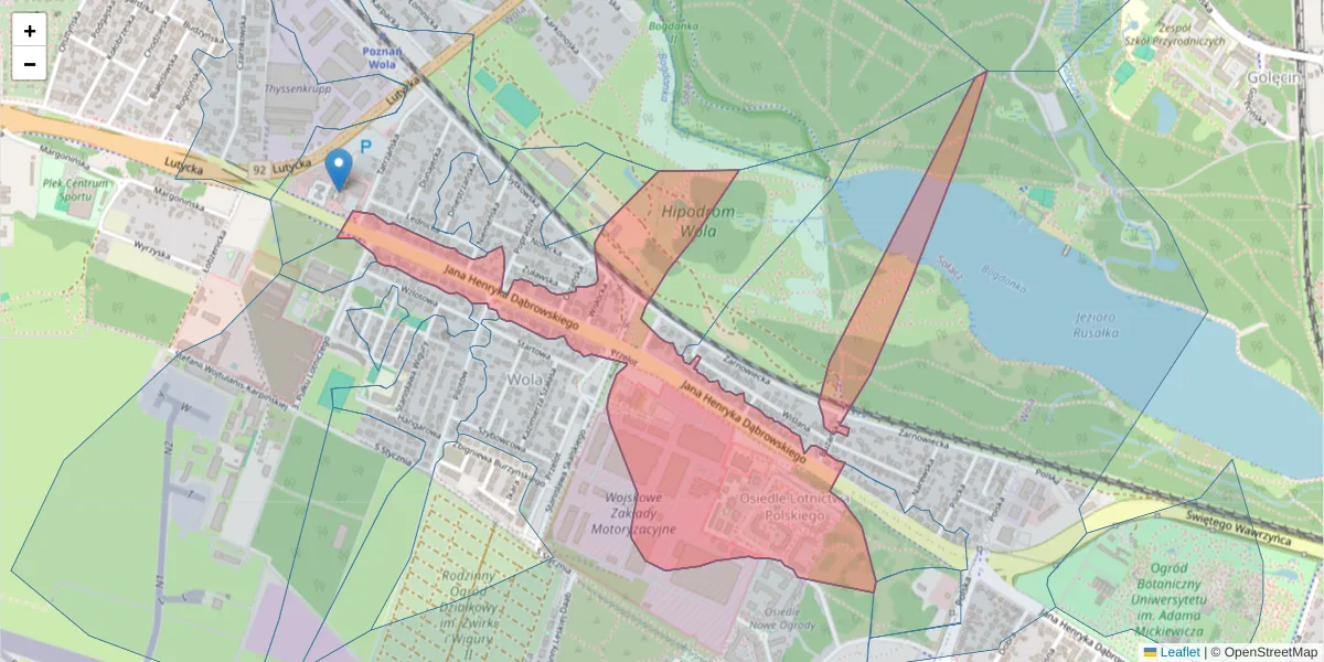 Szczegółowa mapa kodu pocztowego 60-406 z granicami, sąsiednimi kodami pocztowymi i urzędami pocztowymi