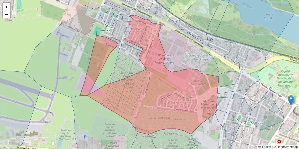 Szczegółowa mapa kodu pocztowego 60-408 z granicami, sąsiednimi kodami pocztowymi i urzędami pocztowymi