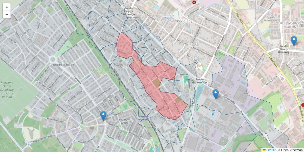 Szczegółowa mapa kodu pocztowego 60-473 z granicami, sąsiednimi kodami pocztowymi i urzędami pocztowymi
