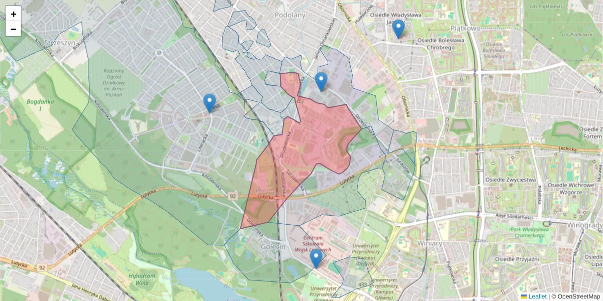 Szczegółowa mapa kodu pocztowego 60-476 z granicami, sąsiednimi kodami pocztowymi i urzędami pocztowymi