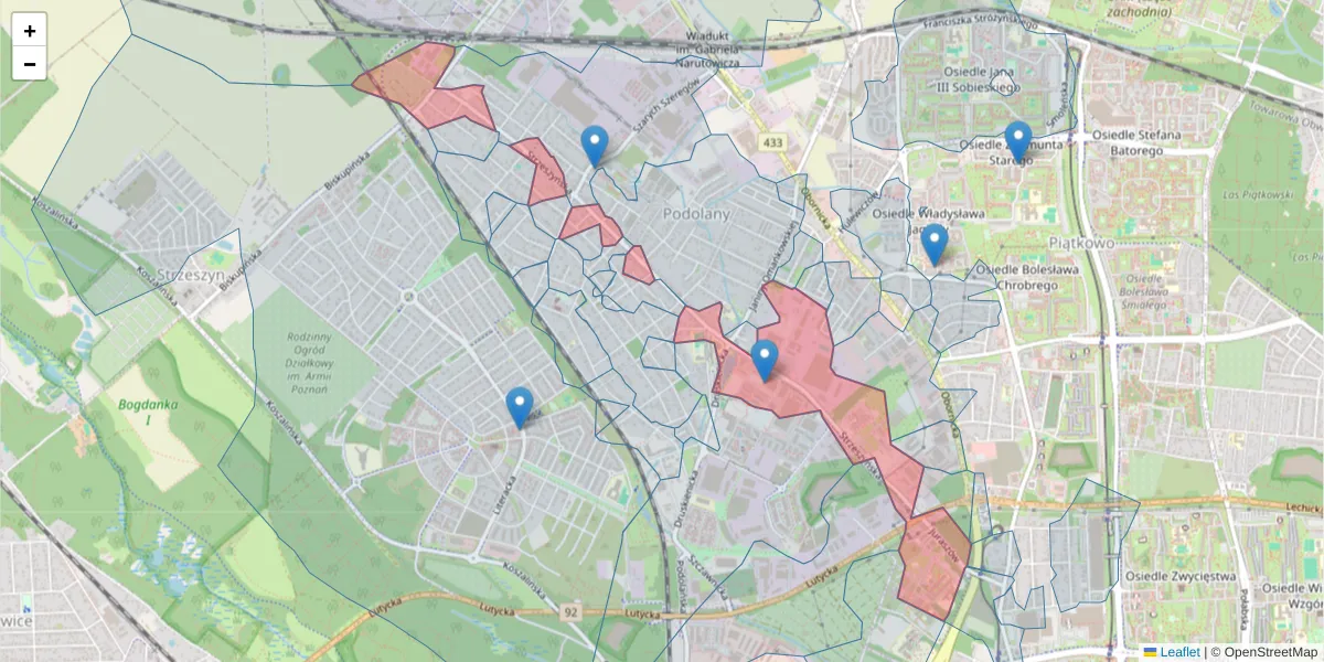 Szczegółowa mapa kodu pocztowego 60-479 z granicami, sąsiednimi kodami pocztowymi i urzędami pocztowymi