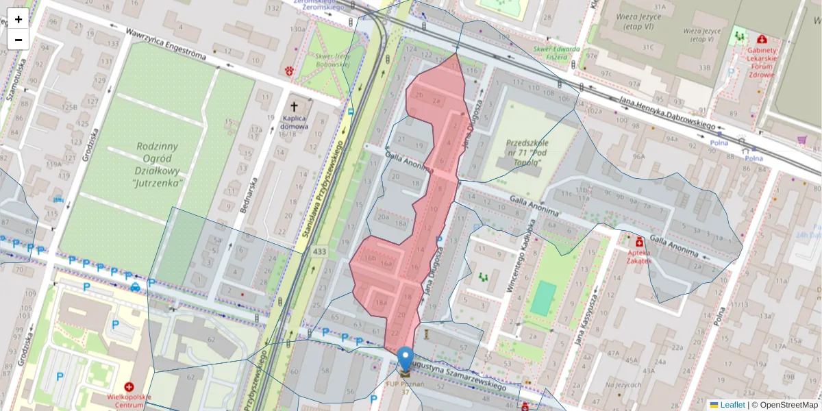 Szczegółowa mapa kodu pocztowego 60-558 z granicami, sąsiednimi kodami pocztowymi i urzędami pocztowymi
